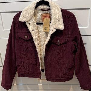Levi's Dark Red Corduroy Jacket with Cream Sherpa Lining